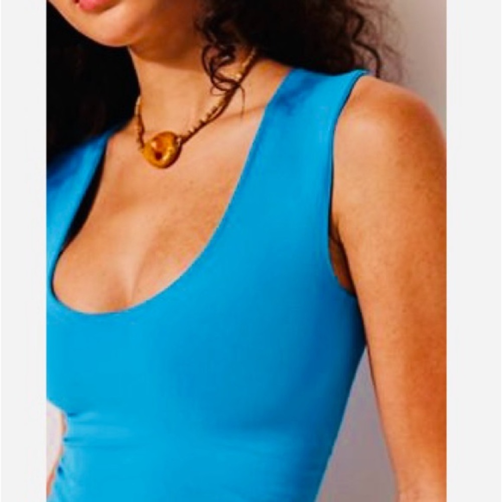 Free People Clean Lines Muscle Cami-Baywatch Blue- RARE Color